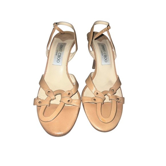 Jimmy Choo Slingback Beige Leather  US7 Heel 7.5cm elegant avant garde - Picture 1 of 9